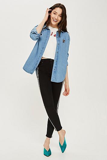 Topshop Moto Bee Embellished Oversized Denim Shirt