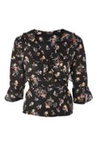 Topshop Flower Print Ruffle Wrap Top