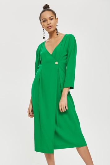 Topshop Crepe Popper Midi Wrap Dress