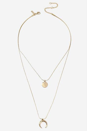 Topshop *disc And Curve Charm Multirow Necklace