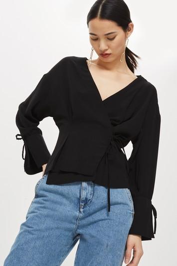 Topshop Tie Sleeve Wrap Blouse
