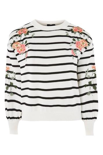 Topshop Embroidered Stripe Sweatshirt