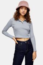 Topshop Blue Long Sleeve Button Front Polo