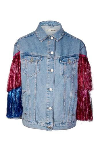 Topshop Moto Tinsel Oversized Denim Jacket
