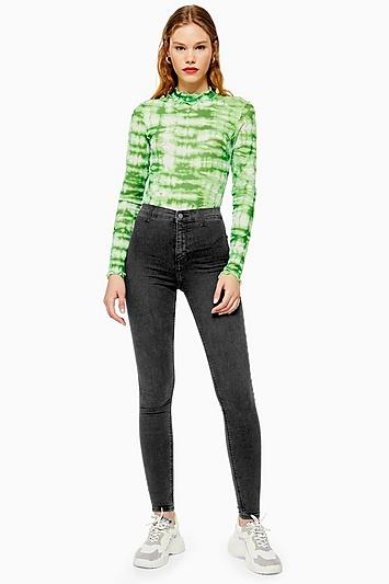 Topshop Petite Washed Black Belt Loop Joni Jeans
