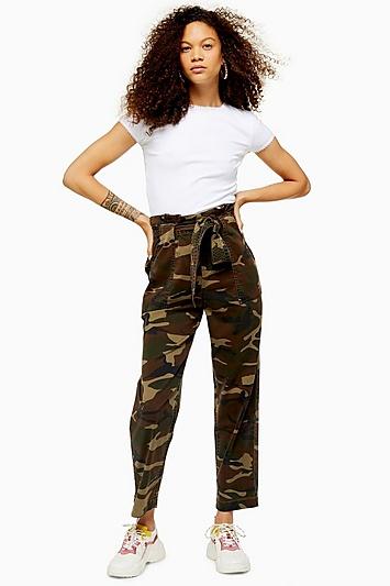 Topshop Petite Camouflage Paperbag Trousers