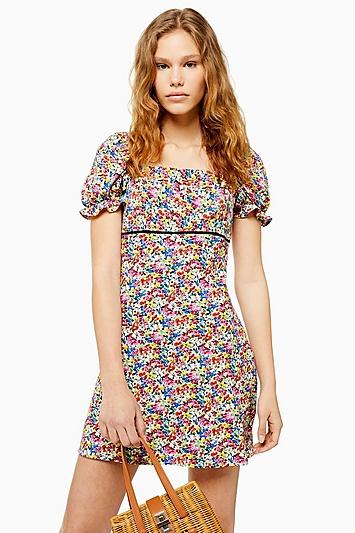 Topshop Palermo Floral Mini Square Neck Dress