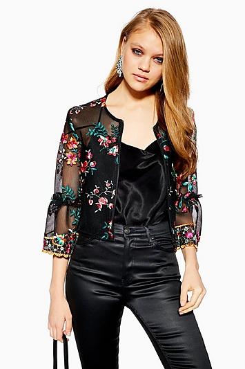 Topshop Petite Floral Embroidered Jacket