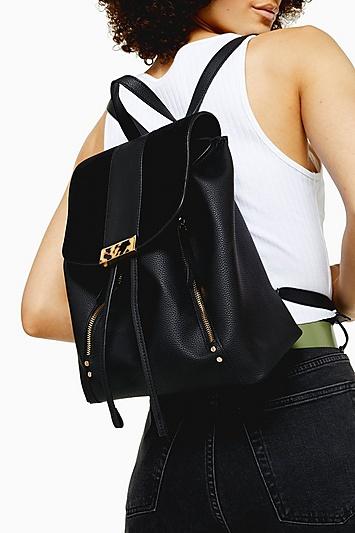 Topshop Burst Black Pu Backpack