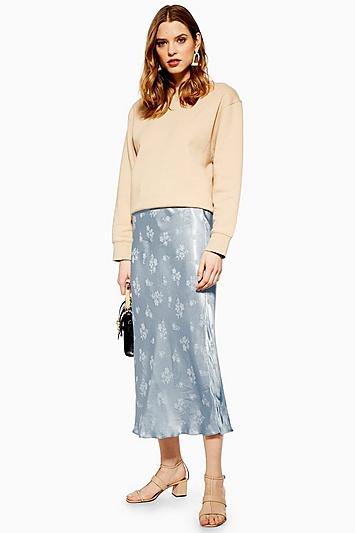 Topshop Floral Jacquard Bias Midi Skirt