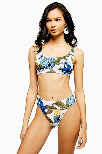 Topshop Hawaiian Print High Waisted Bikini Bottoms