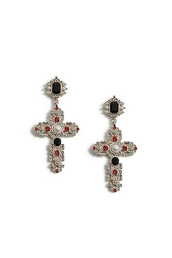 Topshop Crystal Drop Cross Earrings