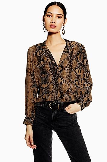 Topshop Petite Snake Print Shirt