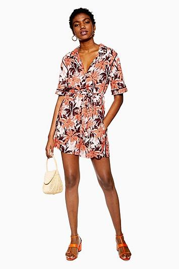 Topshop Pink Tropical Bowling Romper
