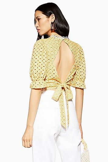 Topshop Broderie Tie Back Top