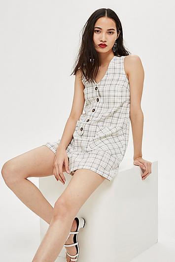 Topshop Check Button Romper