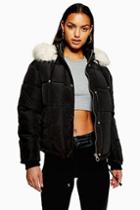 Topshop Tall Faux Fur Lined Quilted Puffer Jacket