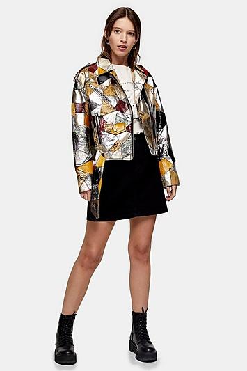 Topshop Considered Recycled Leather Patch Vinyl Jacket