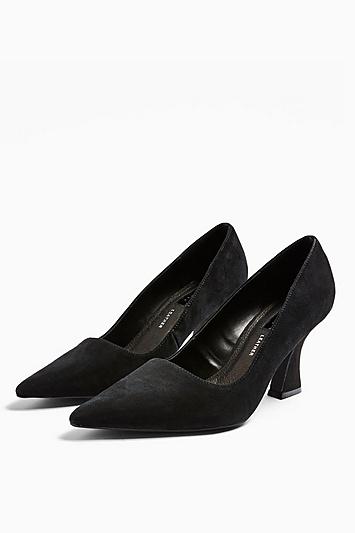 Topshop Golden Black Leather Flared Heels