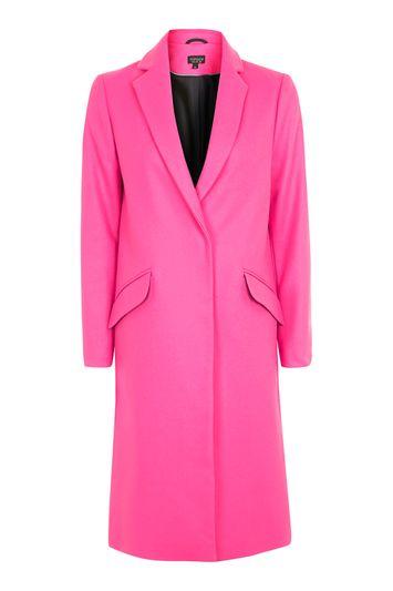 Topshop Fluro Wool Single Breasted Coat