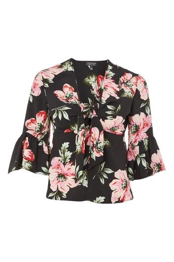 Topshop Rose Print Tie Detail Blouse