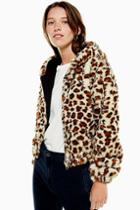 Topshop Leopard Print Faux Fur Hoodie