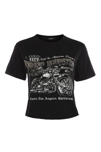 Topshop Free Rider Diamante Crop T-shirt By Wild Affair