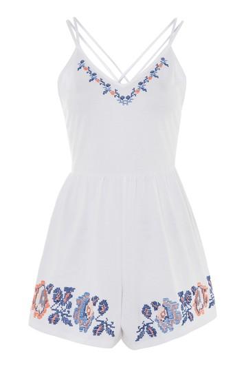 Topshop Embroidery Strappy Playsuit