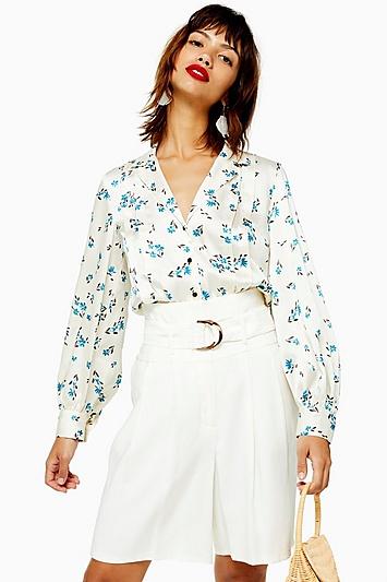 Topshop Floral Pintuck Shirt