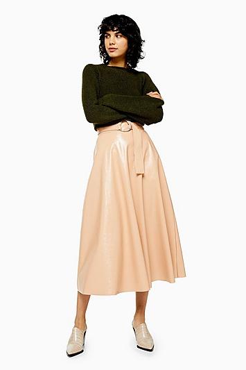 Topshop Nude Full Circle Vinyl Midi Skirt
