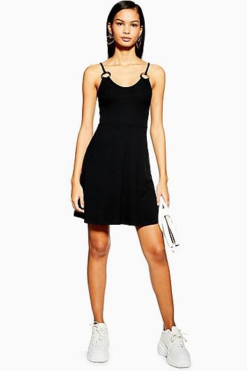 Topshop Tall Black Horn Ring Flippy Dress