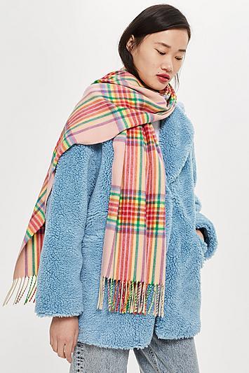 Topshop Lightweight Rainbow Checked Scarf