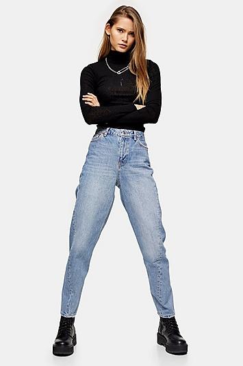 Topshop Idol Mid Blue Twist Seam Mom Jeans