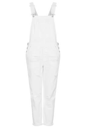 Topshop Moto White Long Leg Dungarees
