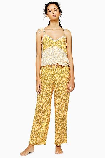Topshop Ochre Mixed Floral Wide Leg Pyjama Trousers