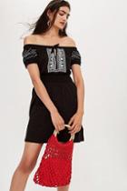 Topshop Spot Embroidered Bardot Dress