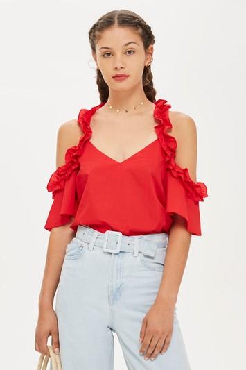 Topshop Ruffle Cold Shoulder Wrap Top