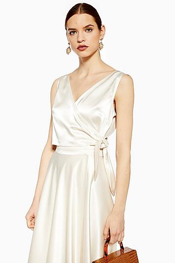 Topshop Satin Sleeveless Wrap Blouse