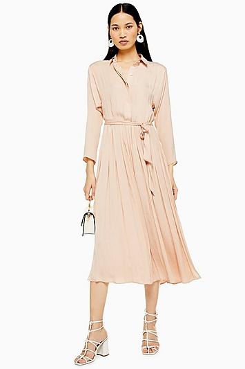 Topshop Satin Pleat Shirt Dress