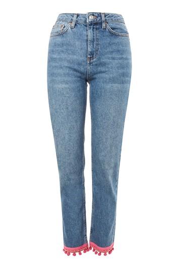 Topshop Moto Pom Pom Hem Straight Leg Jeans