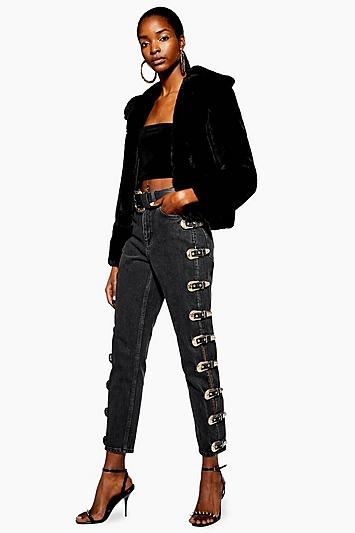 Topshop Black Side Buckle Mom Jeans