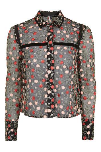 Topshop Floral Embroidered Shirt