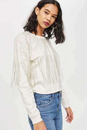 Topshop Fringe Crystal Sweatshirt