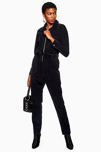 Topshop Petite Black Corduroy Boilersuit