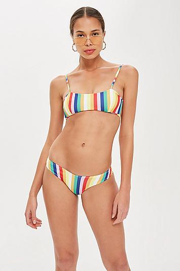Topshop Bonded Rainbow Stripe Bikini Top