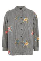 Topshop Petite Houndstooth Floral Embroidered Shirt