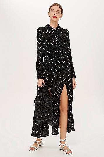 Topshop Spot Pleat Shirt Dress