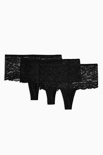 Topshop 3 Pack Of Deep Lace Brazilian Knickers