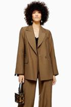Topshop Dark Camel Raw Hem Jacket