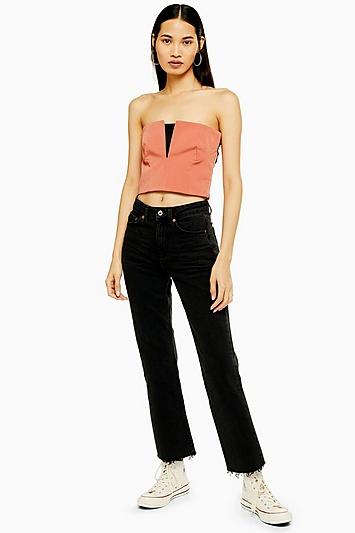 Topshop Idol Washed Black Straight Jeans